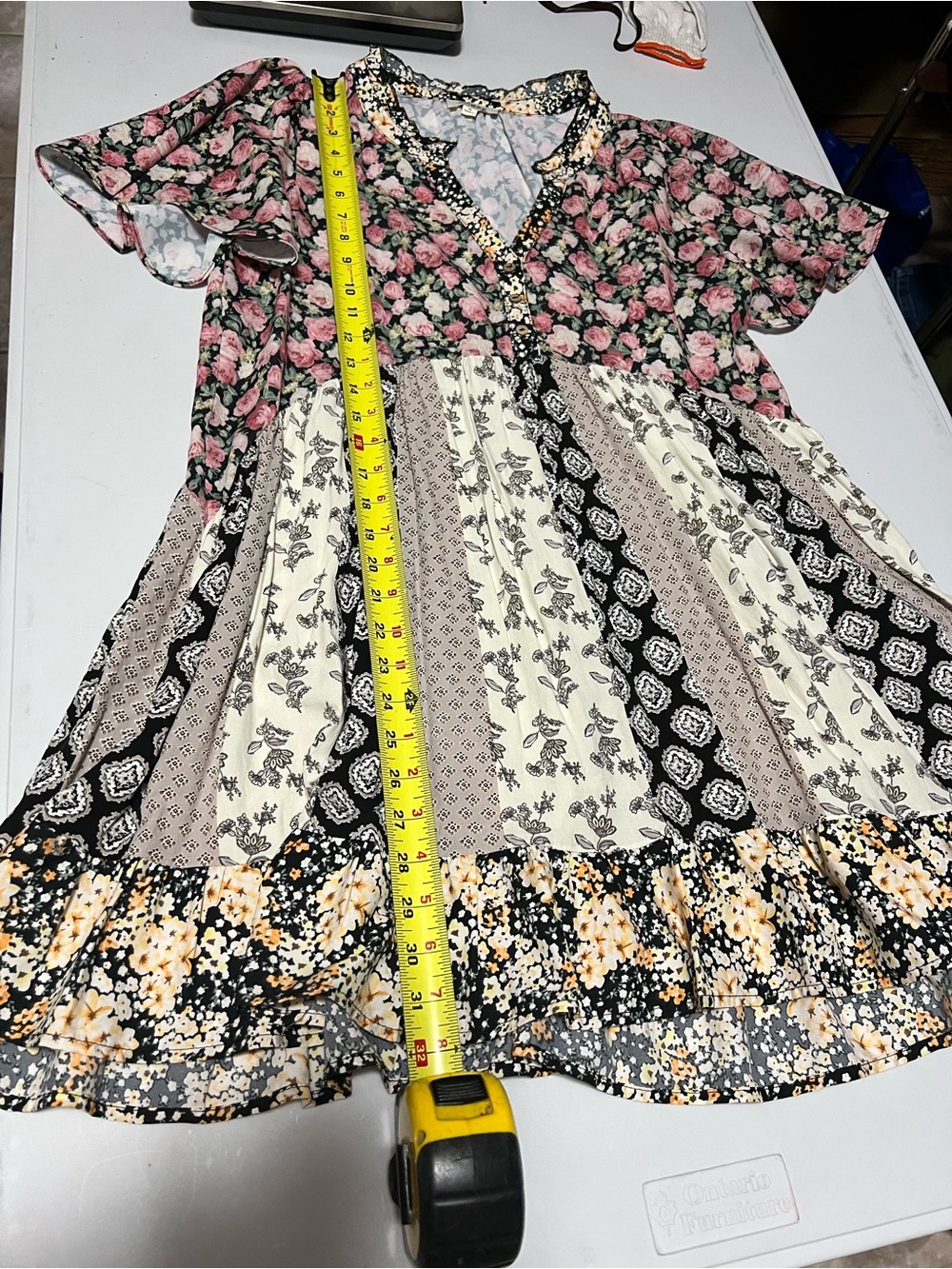 Umgee Pink Rose & Black Patchwork V-Neck Tunic - Picture 8 of 8